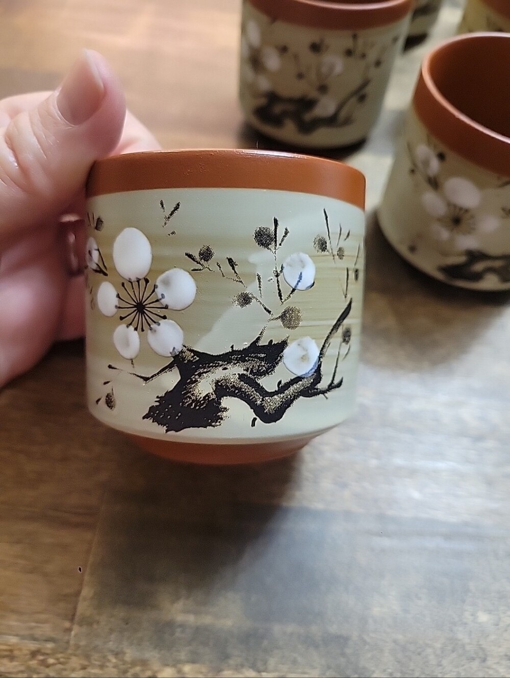Japanese cherry blossom stoneware tea cups Set Of 9